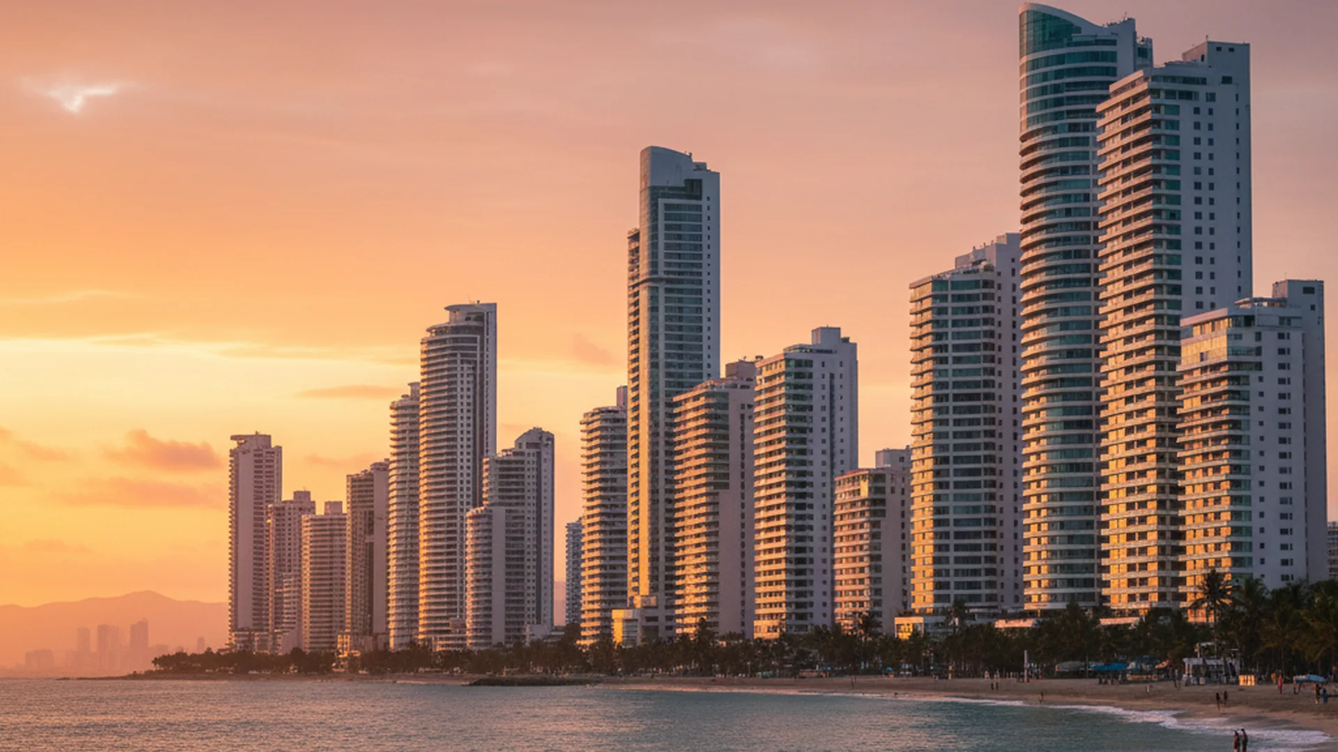 Bocagrande neighborhood, Cartagena - A stunning aerial view of Cartagena, showcasing modern skyscrapers and a serene 