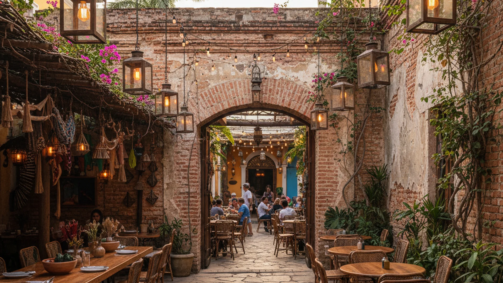 Outdoor dining on a Getsemaní street