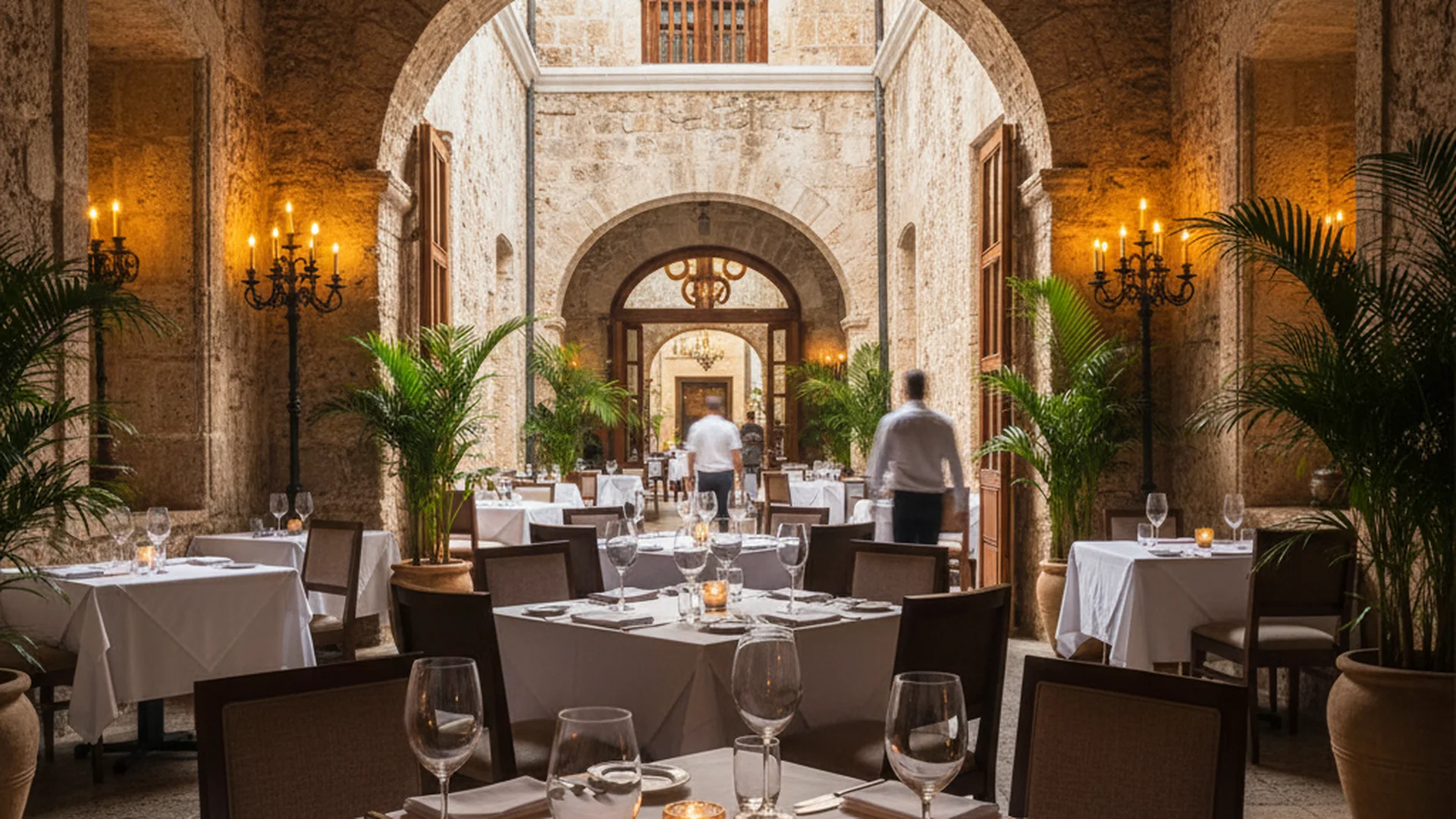 Candlelit dining at a Cartagena restaurant