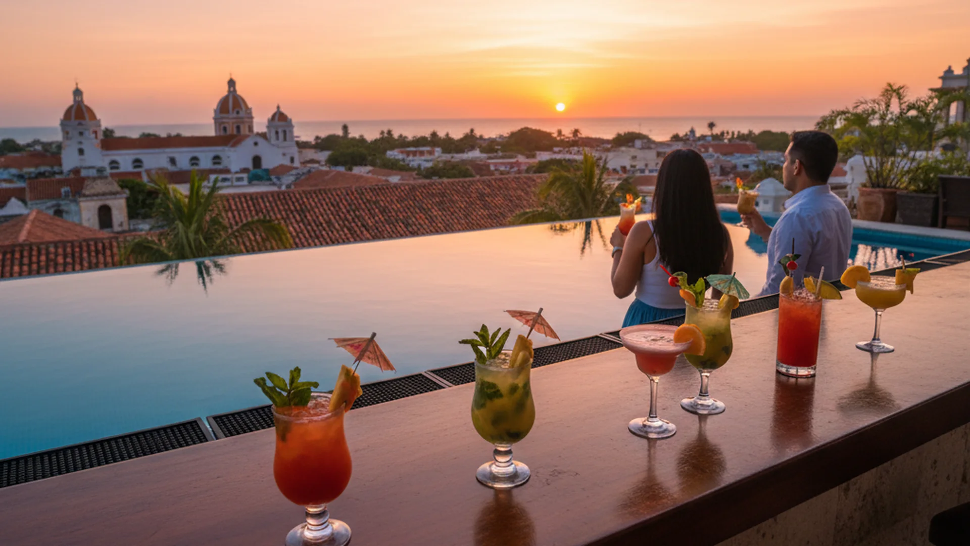 Rooftop bar at sunset